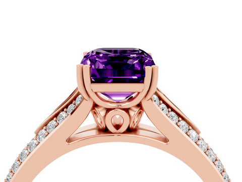 Rose gold Emerald Cut Amethyst Split Shank Engagement Ring with Pavé Band_4