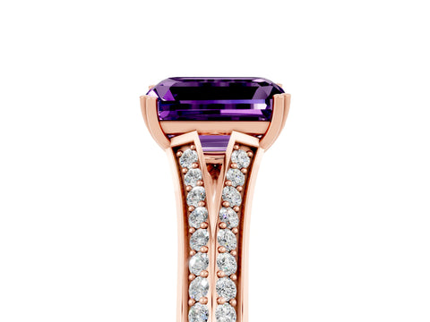 Rose gold Emerald Cut Amethyst Split Shank Engagement Ring with Pavé Band_5