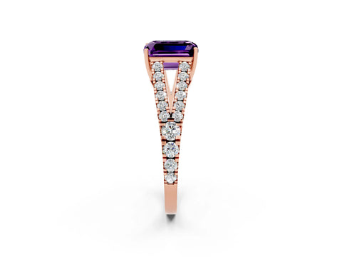 Rose gold Emerald Cut Amethyst Split Shank Pavé Engagement Ring with Four-Prong Setting_10