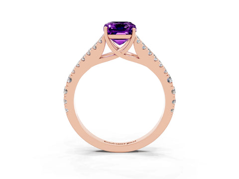 Rose gold Emerald Cut Amethyst Split Shank Pavé Engagement Ring with Four-Prong Setting_11