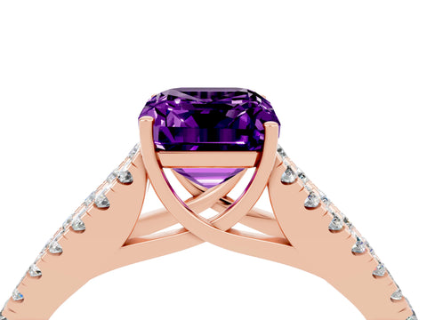 Rose gold Emerald Cut Amethyst Split Shank Pavé Engagement Ring with Four-Prong Setting_12