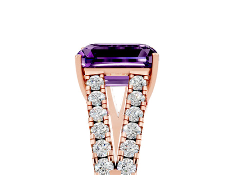 Rose gold Emerald Cut Amethyst Split Shank Pavé Engagement Ring with Four-Prong Setting_13