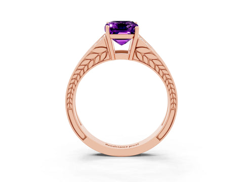 Rose gold Emerald Cut Amethyst Split Shank Ring with Pavé Band and Four-Prong Setting_3