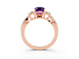 Rose gold Emerald Cut Amethyst Three-Stone Ring with Pavé Split Shank and Four-Prong Setting_3