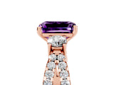 Rose gold Emerald Cut Amethyst Three-Stone Ring with Pavé Split Shank and Four-Prong Setting_5