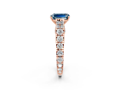 Rose gold Emerald Cut Aquamarine Classic Solitaire Ring with Pavé Band and Four-Prong Setting_2