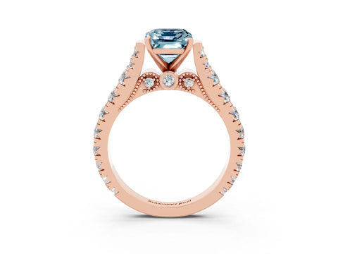 Rose gold Emerald Cut Aquamarine Classic Solitaire Ring with Pavé Band and Four-Prong Setting_3
