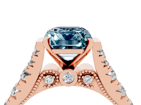 Rose gold Emerald Cut Aquamarine Classic Solitaire Ring with Pavé Band and Four-Prong Setting_4