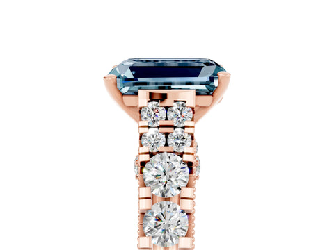 Rose gold Emerald Cut Aquamarine Classic Solitaire Ring with Pavé Band and Four-Prong Setting_5