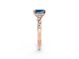 Rose gold Emerald Cut Aquamarine Cluster Side Stone Solitaire Ring with Prong Setting_26