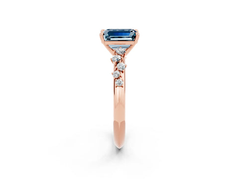 Rose gold Emerald Cut Aquamarine Cluster Side Stone Solitaire Ring with Prong Setting_26