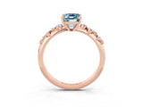 Rose gold Emerald Cut Aquamarine Cluster Side Stone Solitaire Ring with Prong Setting_27