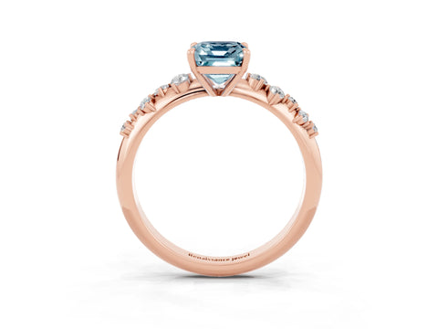 Rose gold Emerald Cut Aquamarine Cluster Side Stone Solitaire Ring with Prong Setting_27
