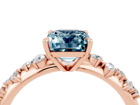 Rose gold Emerald Cut Aquamarine Cluster Side Stone Solitaire Ring with Prong Setting_28