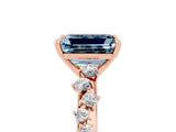 Rose gold Emerald Cut Aquamarine Cluster Side Stone Solitaire Ring with Prong Setting_29