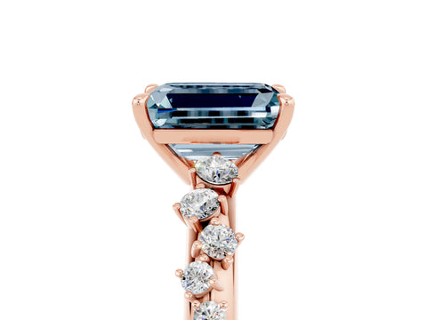 Rose gold Emerald Cut Aquamarine Cluster Side Stone Solitaire Ring with Prong Setting_29