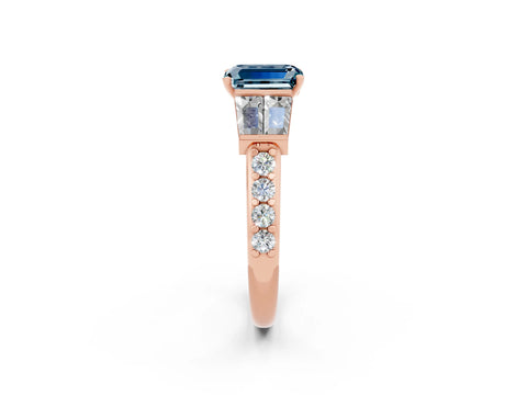 Rose gold Emerald Cut Aquamarine Engagement Ring with Baguette Side Stones and Channel Set Band_2
