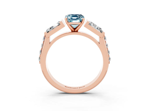 Rose gold Emerald Cut Aquamarine Engagement Ring with Baguette Side Stones and Channel Set Band_3