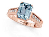 Rose gold Emerald Cut Aquamarine Engagement Ring with Milgrain Channel Set Band and Prong Setting_1
