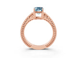Rose gold Emerald Cut Aquamarine Engagement Ring with Milgrain Channel Set Band and Prong Setting_3