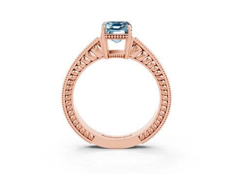 Rose gold Emerald Cut Aquamarine Engagement Ring with Milgrain Channel Set Band and Prong Setting_3
