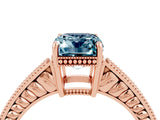Rose gold Emerald Cut Aquamarine Engagement Ring with Milgrain Channel Set Band and Prong Setting_4