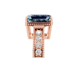 Rose gold Emerald Cut Aquamarine Engagement Ring with Milgrain Channel Set Band and Prong Setting_5