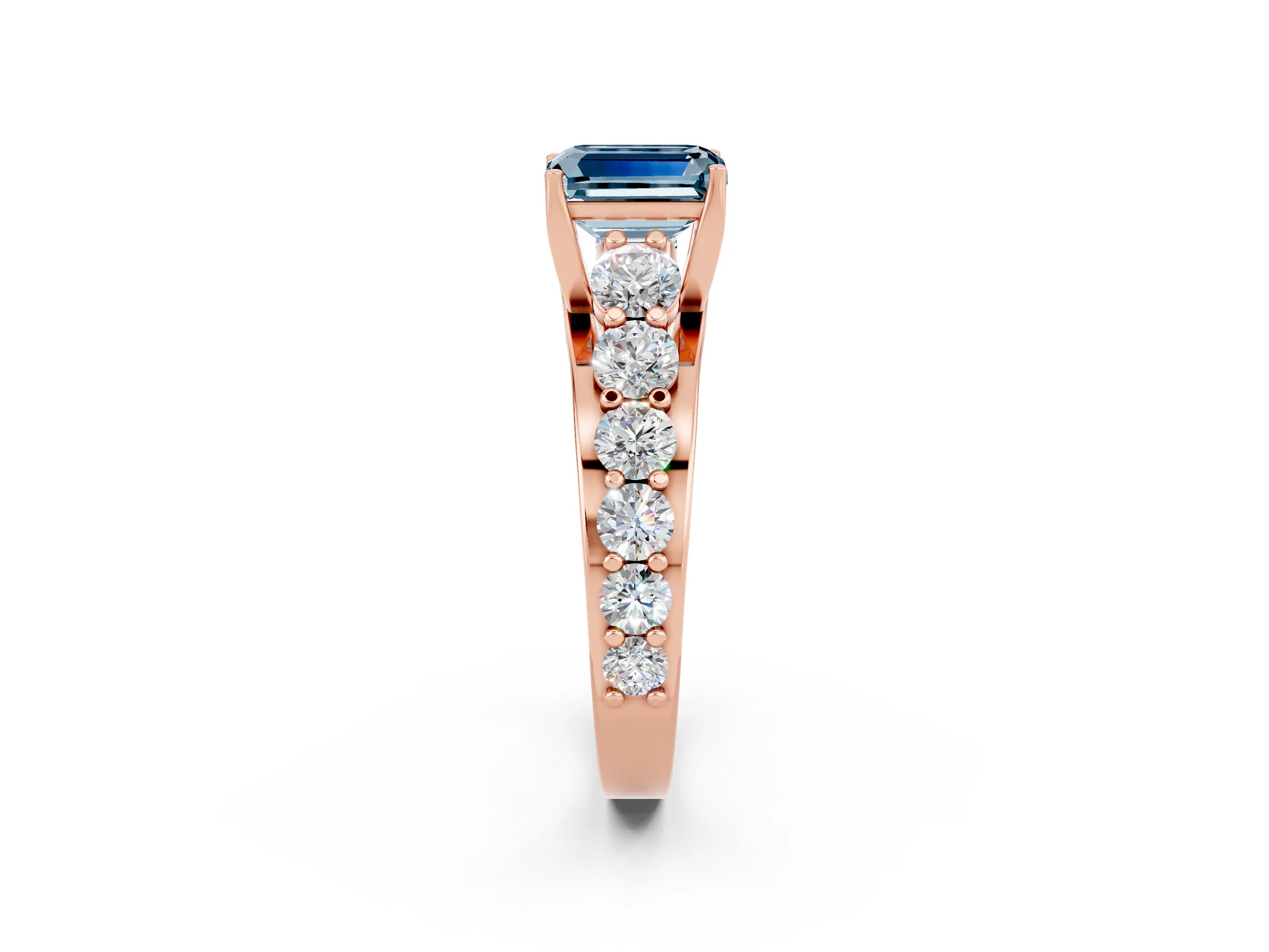Rose gold Emerald Cut Aquamarine Engagement Ring with Pavé Band and Four-Prong Setting_2