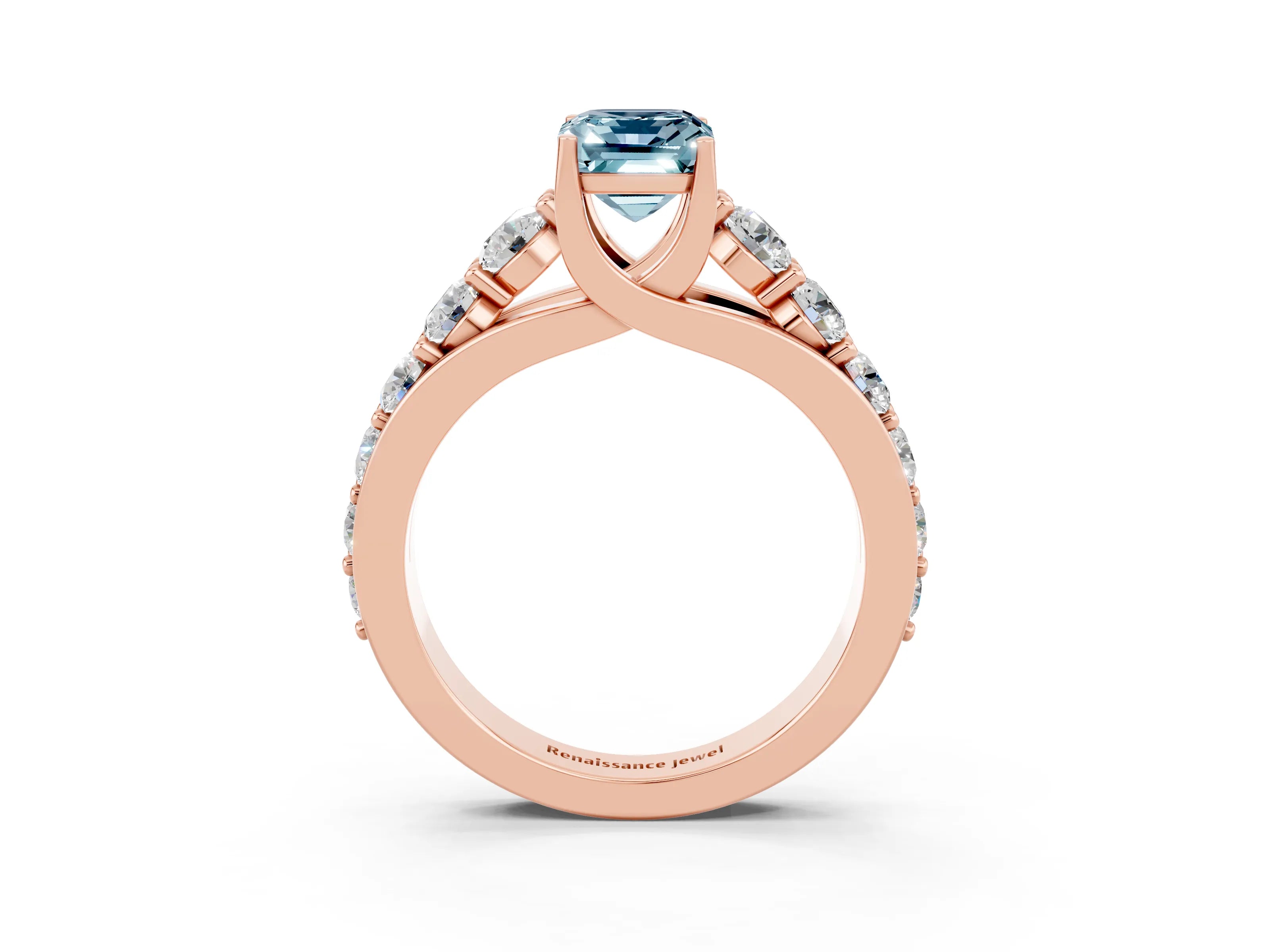 Rose gold Emerald Cut Aquamarine Engagement Ring with Pavé Band and Four-Prong Setting_3