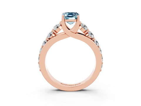 Rose gold Emerald Cut Aquamarine Engagement Ring with Pavé Band and Four-Prong Setting_3