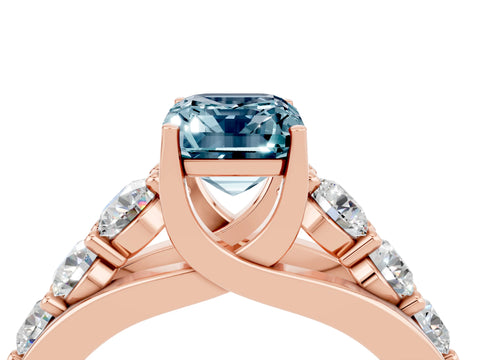 Rose gold Emerald Cut Aquamarine Engagement Ring with Pavé Band and Four-Prong Setting_4