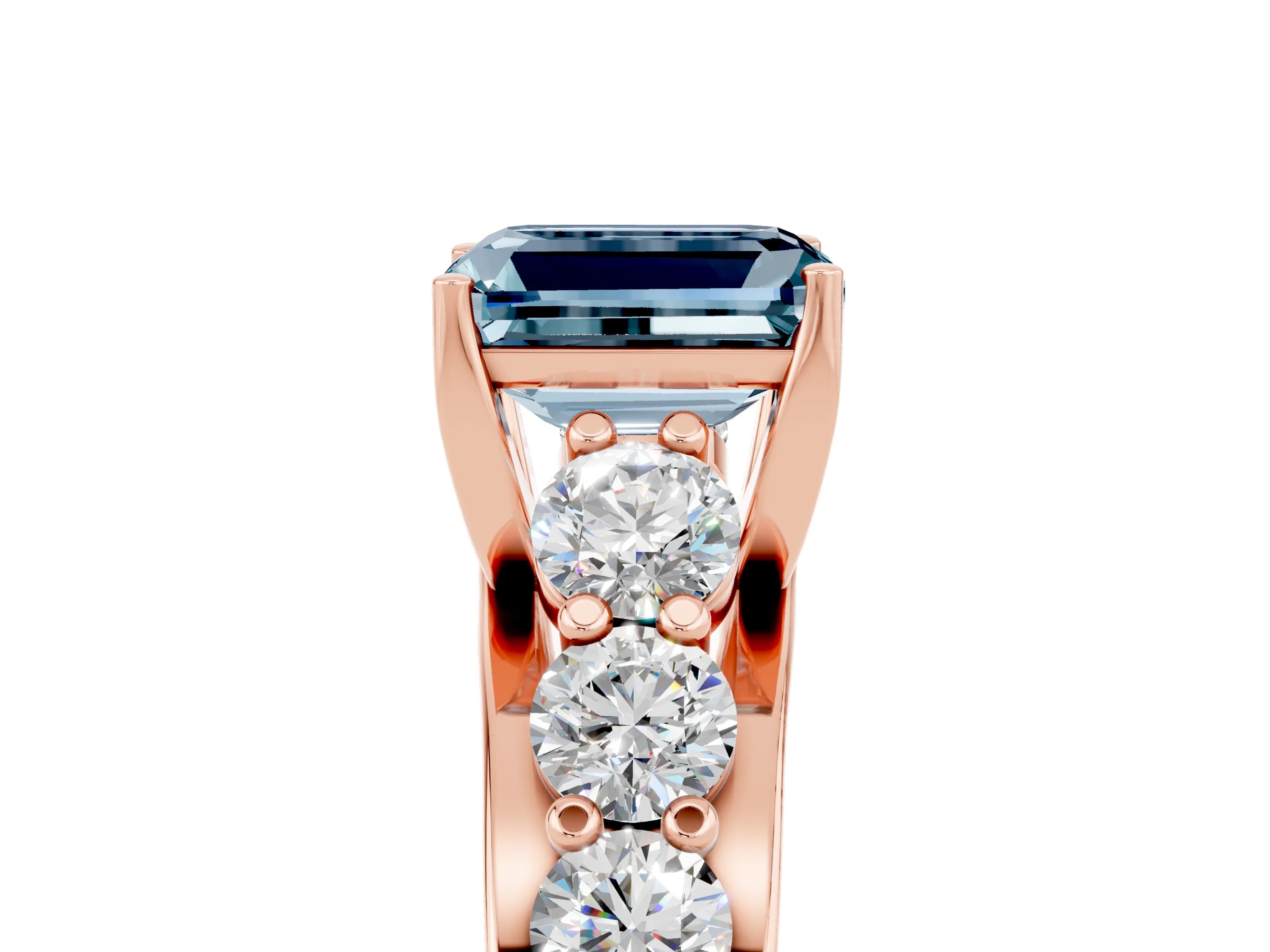 Rose gold Emerald Cut Aquamarine Engagement Ring with Pavé Band and Four-Prong Setting_5