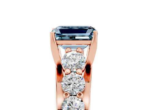 Rose gold Emerald Cut Aquamarine Engagement Ring with Pavé Band and Four-Prong Setting_5