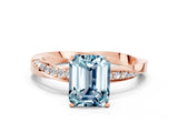 Rose gold Emerald Cut Aquamarine Engagement Ring with Side Stone Accents and Four-Prong Setting_27