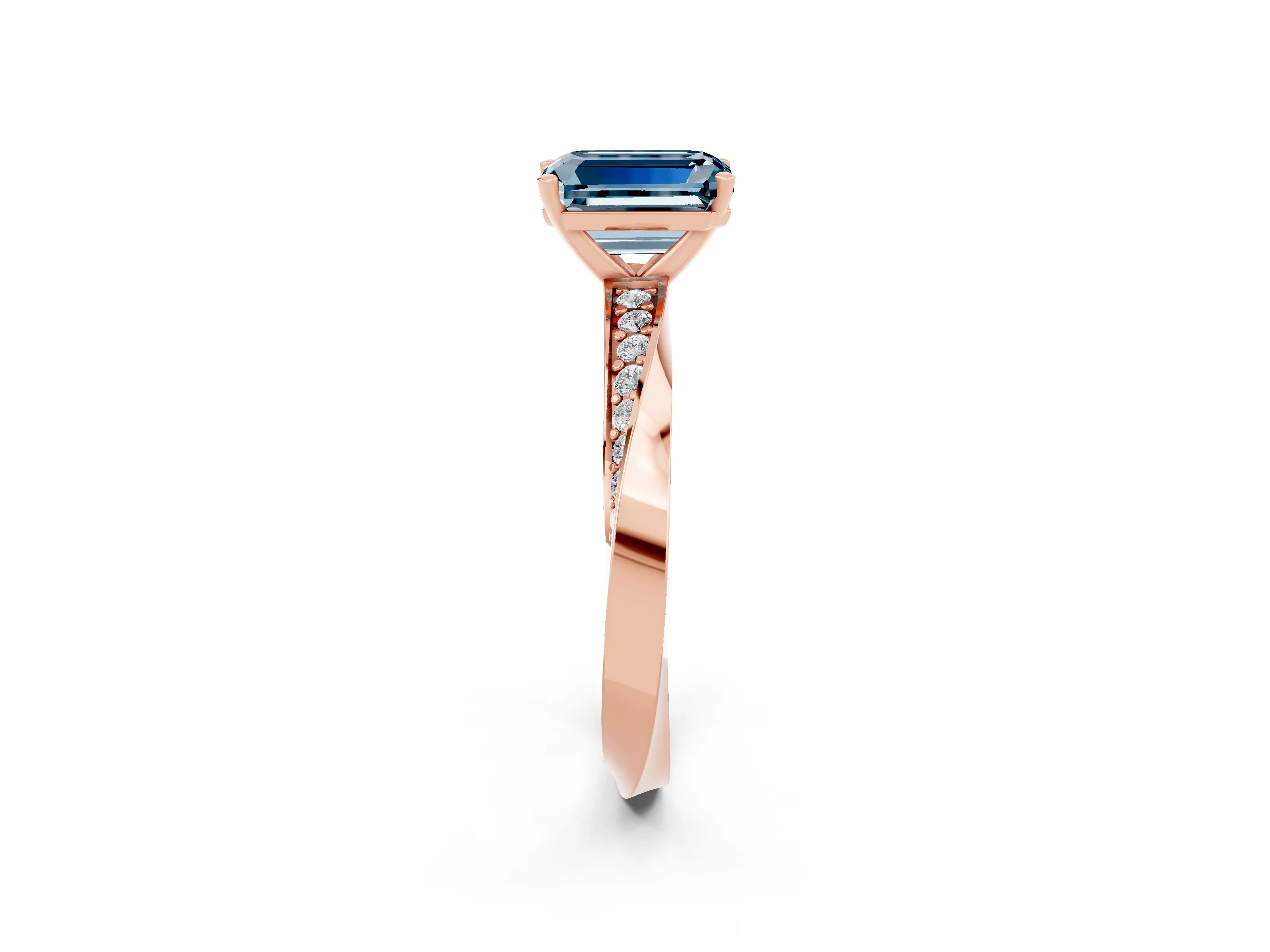 Rose gold Emerald Cut Aquamarine Engagement Ring with Side Stone Accents and Four-Prong Setting_29