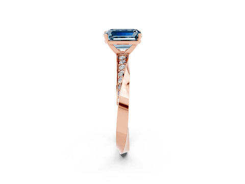 Rose gold Emerald Cut Aquamarine Engagement Ring with Side Stone Accents and Four-Prong Setting_29