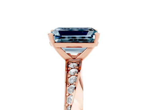 Rose gold Emerald Cut Aquamarine Engagement Ring with Side Stone Accents and Four-Prong Setting_32