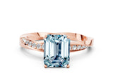 Rose gold Emerald Cut Aquamarine Engagement Ring with Side Stone Accents and Four-Prong Setting_60