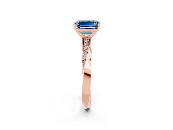 Rose gold Emerald Cut Aquamarine Engagement Ring with Side Stone Accents and Four-Prong Setting