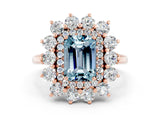 Rose gold Emerald Cut Aquamarine Floral Double Halo Engagement Ring with Prong Setting_60