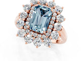 Rose gold Emerald Cut Aquamarine Floral Double Halo Engagement Ring with Prong Setting_61