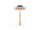 Rose gold Emerald Cut Aquamarine Floral Double Halo Engagement Ring with Prong Setting_62