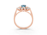 Rose gold Emerald Cut Aquamarine Floral Double Halo Engagement Ring with Prong Setting_63