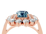 Rose gold Emerald Cut Aquamarine Floral Double Halo Engagement Ring with Prong Setting_64