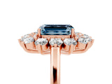 Rose gold Emerald Cut Aquamarine Floral Double Halo Engagement Ring with Prong Setting_65