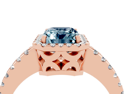 Rose gold Emerald Cut Aquamarine Halo Engagement Ring with Pavé Band and Prong Setting_16