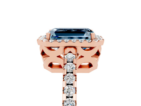 Rose gold Emerald Cut Aquamarine Halo Engagement Ring with Pavé Band and Prong Setting_17