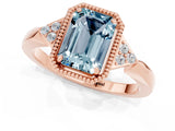 Rose gold Emerald Cut Aquamarine Halo Ring with Tapered Band and Four-Prong Setting_1