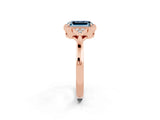 Rose gold Emerald Cut Aquamarine Halo Ring with Tapered Band and Four-Prong Setting_2