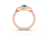 Rose gold Emerald Cut Aquamarine Halo Ring with Tapered Band and Four-Prong Setting_3
